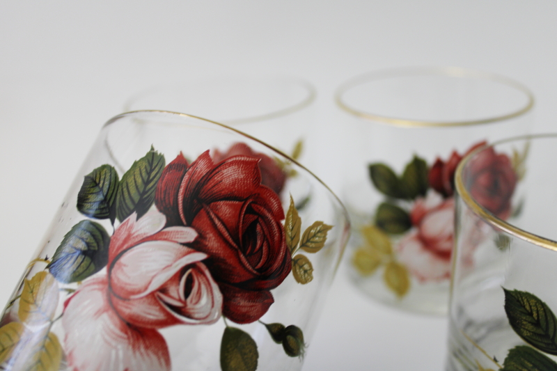 photo of vintage country roses floral print drinking glasses West Virginia glass WVG28 lowballs #3