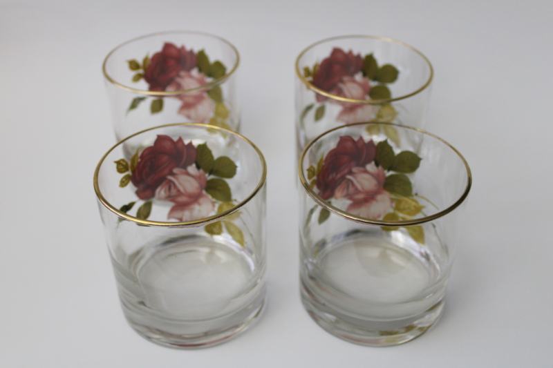 photo of vintage country roses floral print drinking glasses West Virginia glass WVG28 lowballs #4