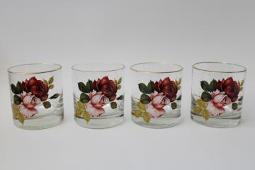 vintage country roses floral print drinking glasses West Virginia glass WVG28 lowballs