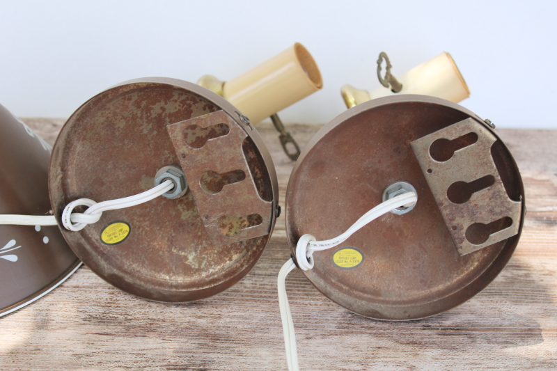 photo of vintage country style toleware lamps w/ metal shades, pair reading lights pin up wall mount sconces #10
