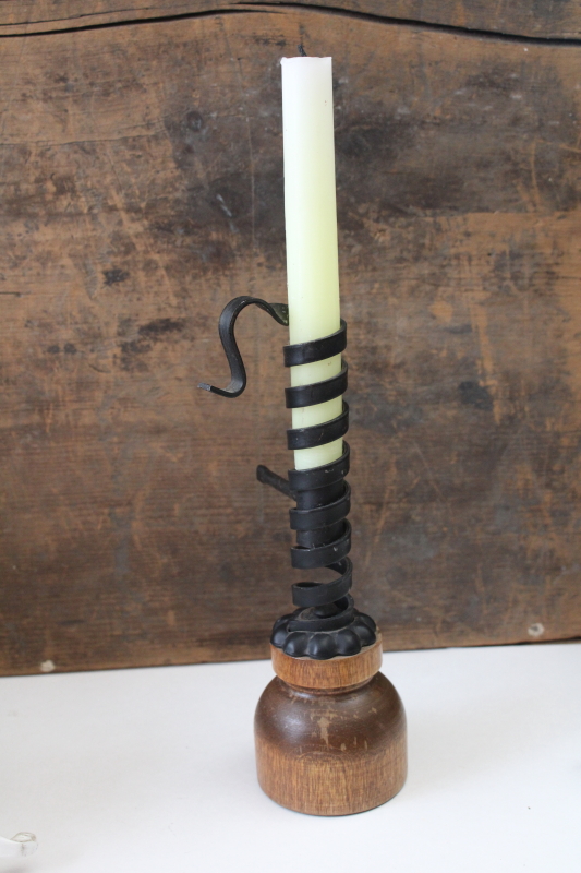 photo of vintage courting candlestick, antique reproduction wrought iron spiral candle holder  #3