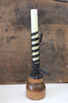 catalog photo of vintage courting candlestick, antique reproduction wrought iron spiral candle holder 