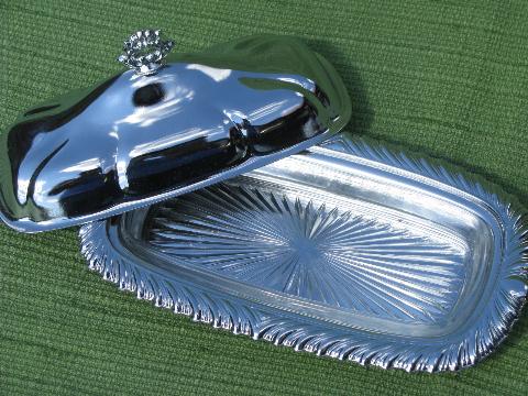 photo of vintage covered butter dishes w/ glass liner plates, chrome and aluminum #3