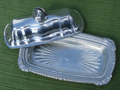 photo of vintage covered butter dishes w/ glass liner plates, chrome and aluminum #5