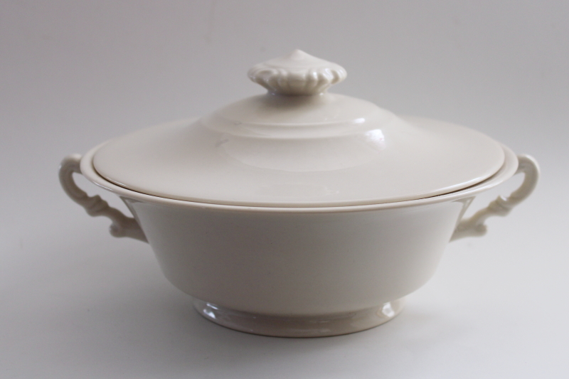 photo of vintage covered serving dish, plain ivory porcelain dinnerware casserole vegetable bowl #1