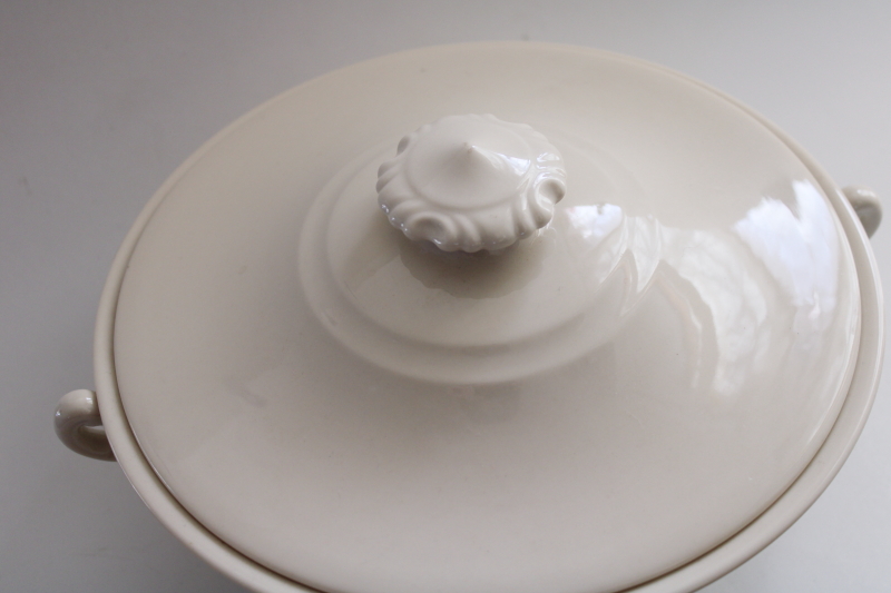 photo of vintage covered serving dish, plain ivory porcelain dinnerware casserole vegetable bowl #2