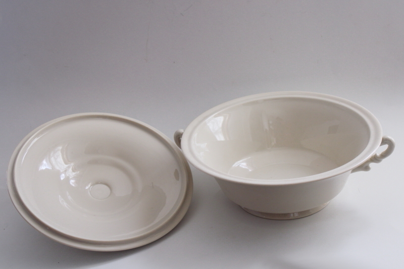 photo of vintage covered serving dish, plain ivory porcelain dinnerware casserole vegetable bowl #3