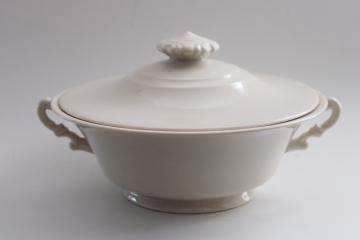 catalog photo of vintage covered serving dish, plain ivory porcelain dinnerware casserole vegetable bowl