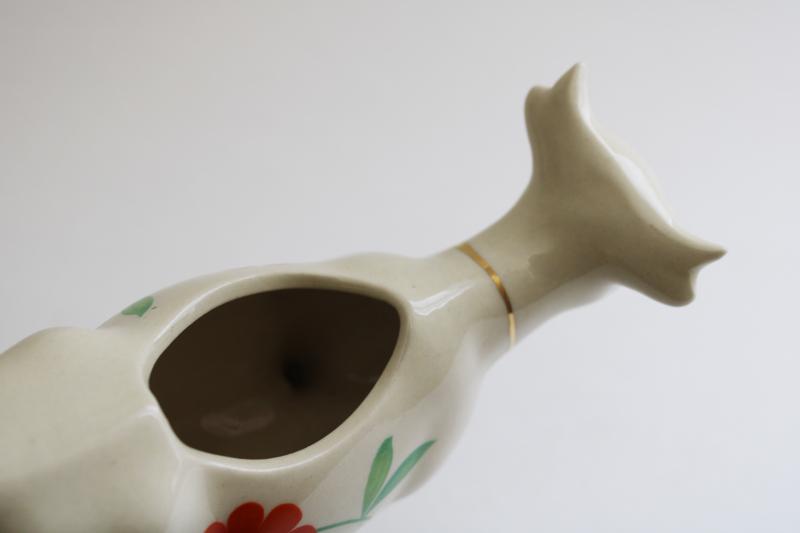 photo of vintage cow cream pitcher, hand painted flowers Pennsylvania dutch folk art #3