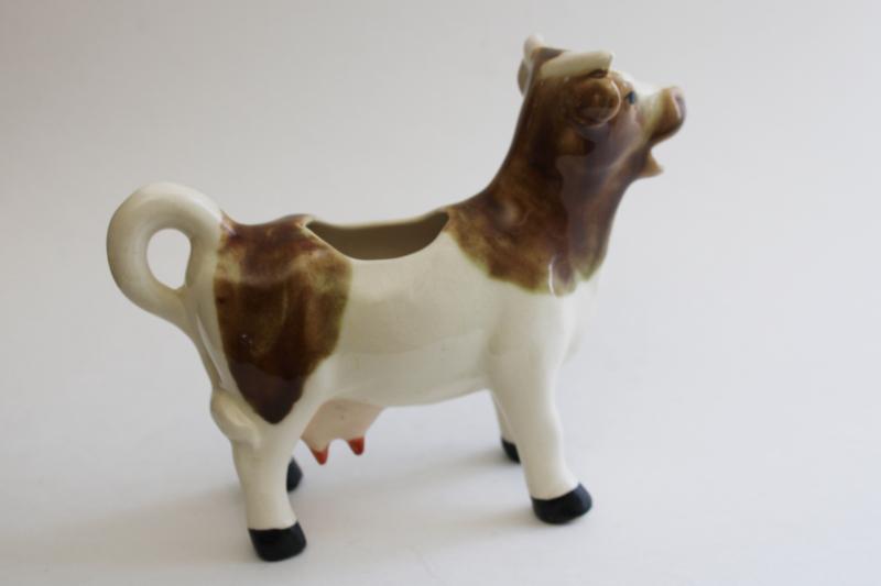 photo of vintage cow creamer, milking shorthorn brown brindle spotted cow pitcher #5