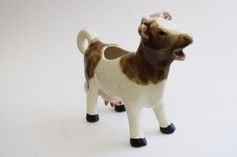 photo of vintage cow creamer, milking shorthorn brown brindle spotted cow pitcher #7