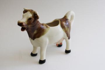 vintage cow creamer, milking shorthorn brown brindle spotted cow pitcher