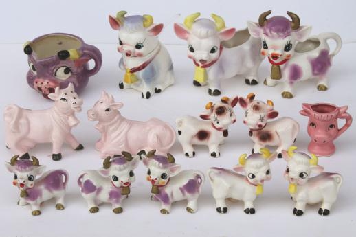 photo of vintage cow creamers, salt & pepper shakers - cow collection pink & purple cows! #1