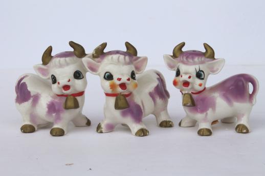 photo of vintage cow creamers, salt & pepper shakers - cow collection pink & purple cows! #4