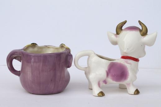 photo of vintage cow creamers, salt & pepper shakers - cow collection pink & purple cows! #8