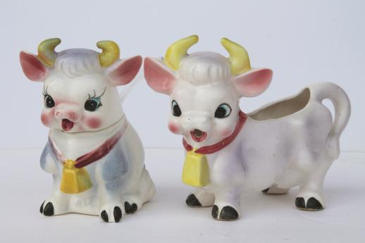 photo of vintage cow creamers, salt & pepper shakers - cow collection pink & purple cows! #9