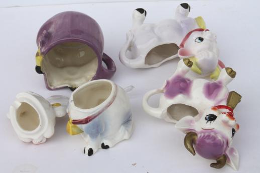 photo of vintage cow creamers, salt & pepper shakers - cow collection pink & purple cows! #12