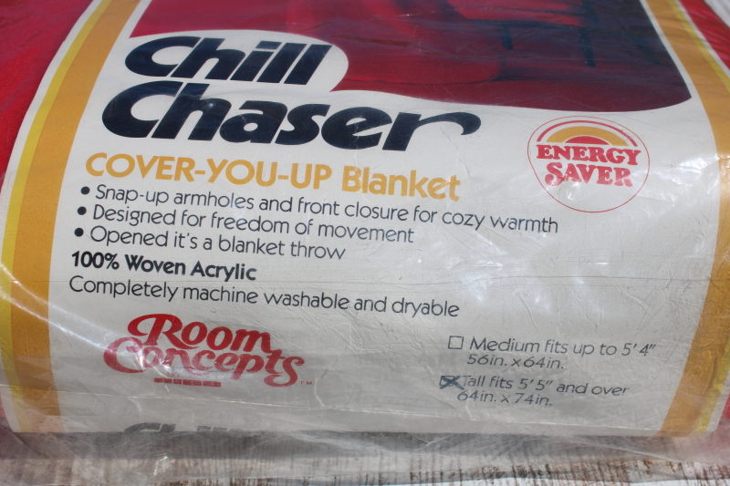 photo of vintage cozy red snuggie wearable blanket wrap woven acrylic in original package 70s Chill Chaser  #2