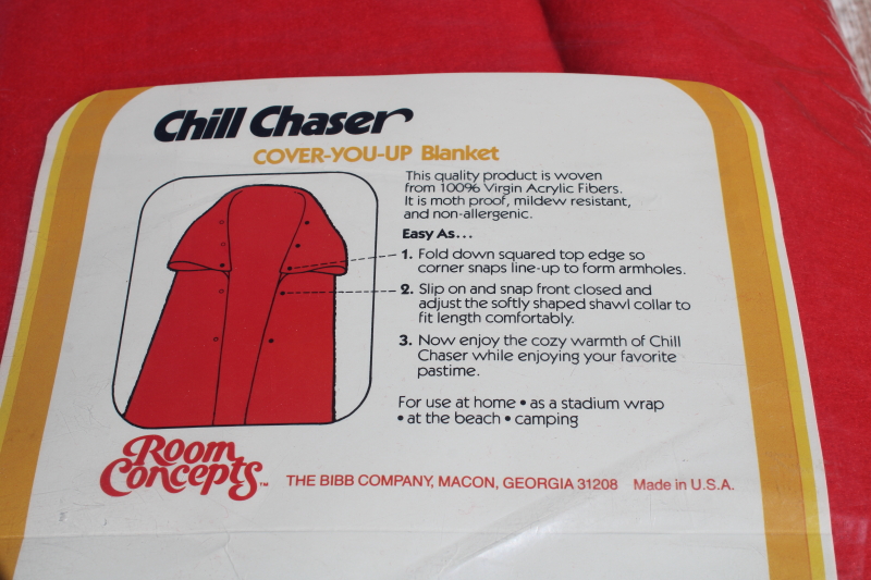 photo of vintage cozy red snuggie wearable blanket wrap woven acrylic in original package 70s Chill Chaser  #3