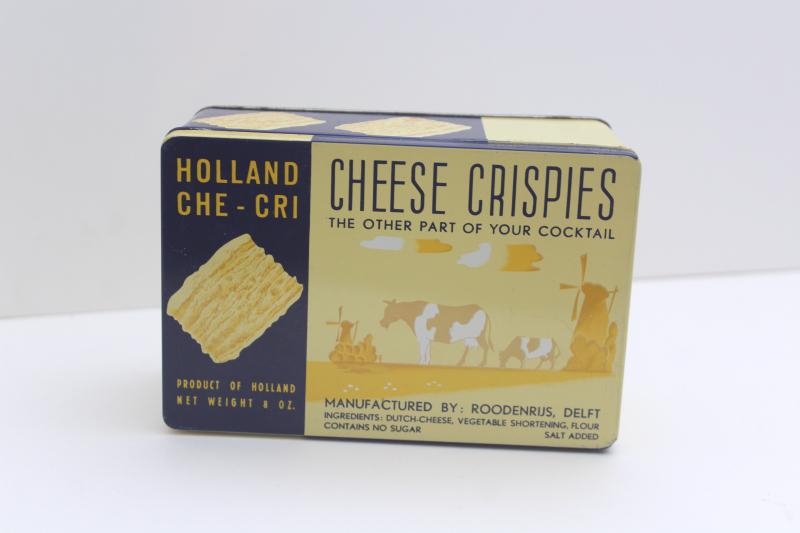 photo of vintage cracker tin, Holland Cheese crackers advertising w/ cows & Dutch scene #1