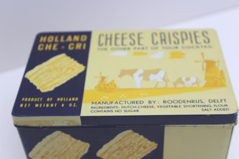 photo of vintage cracker tin, Holland Cheese crackers advertising w/ cows & Dutch scene #3