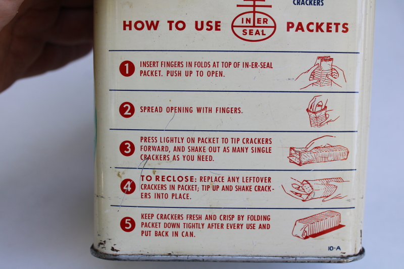 photo of vintage cracker tin, Nabisco Premium saltines advertising can no lid, kitchen utensil holder  #5