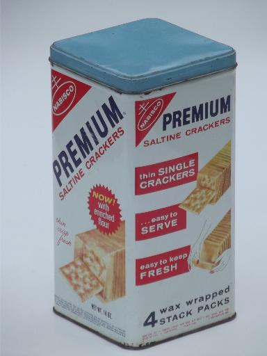 photo of vintage cracker tin, crackers canister advertising Premium saltines dated 1969 #1