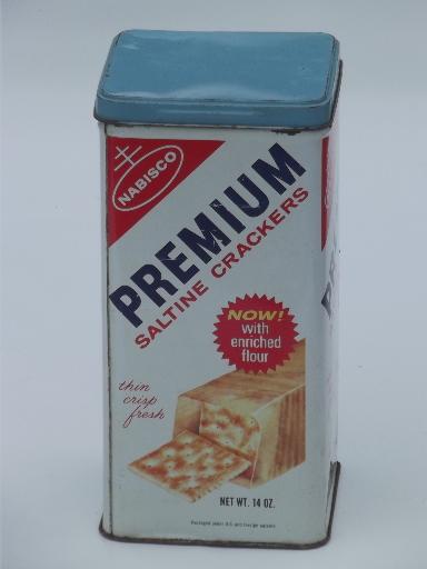 photo of vintage cracker tin, crackers canister advertising Premium saltines dated 1969 #2