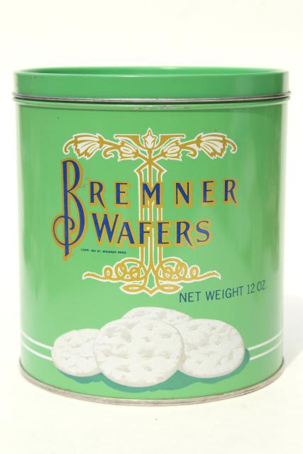 photo of vintage cracker tin, mint green canister for Bremner Biscuit butter wafers crackers #1