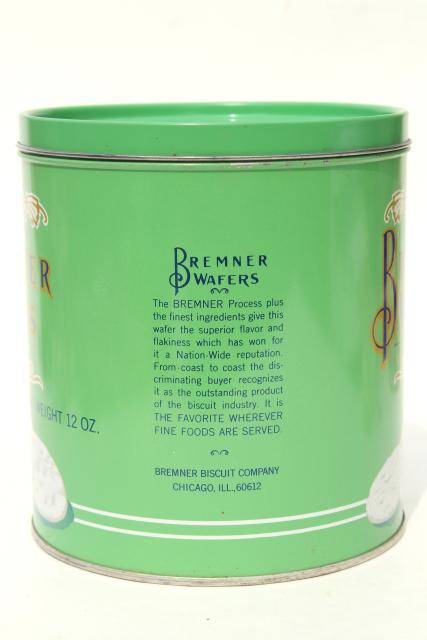 photo of vintage cracker tin, mint green canister for Bremner Biscuit butter wafers crackers #2