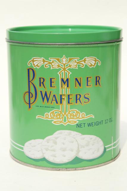 photo of vintage cracker tin, mint green canister for Bremner Biscuit butter wafers crackers #3