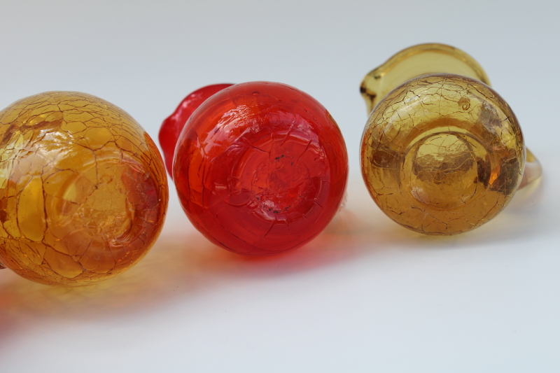 photo of vintage crackle glass, collection of mini pitchers hand blown art glass amber, red, orange #5