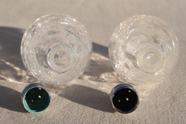 photo of vintage crackle glass salt and pepper shakers, S&P set crystal clear glass #4