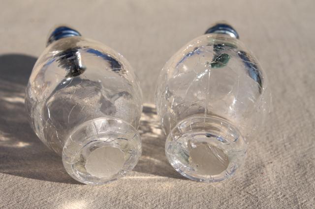 photo of vintage crackle glass salt and pepper shakers, S&P set crystal clear glass #6