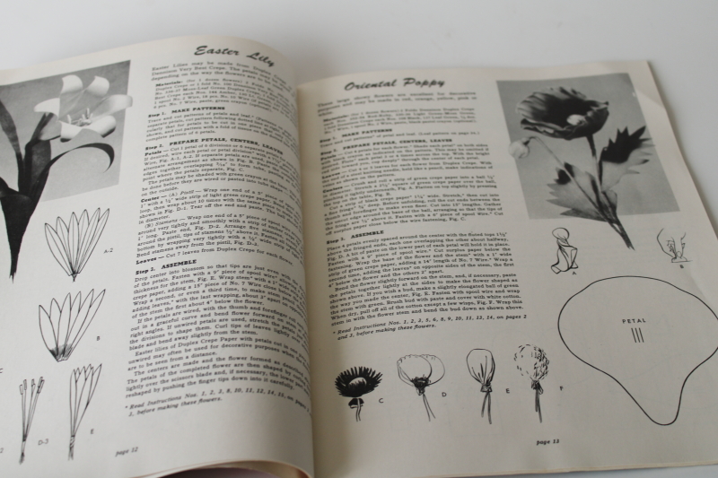 photo of vintage craft booklet Dennison crepe paper flowers to make, full size patterns for petals w/ instructions  #2