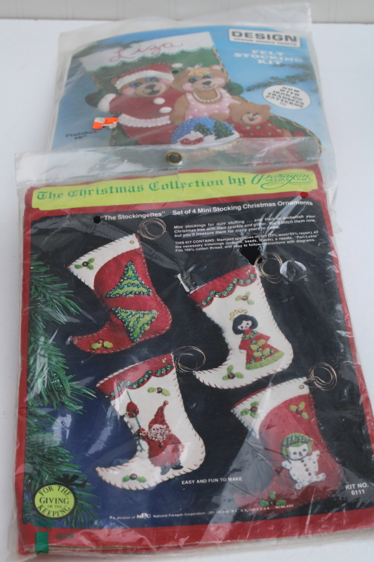 photo of vintage craft kits Christmas stocking mini stockings ornaments felt sequins to stitch and embroider #1