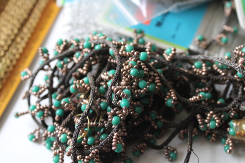 photo of vintage craft supplies lot, trim, beads, sequins, glitter for making Christmas ornaments #6