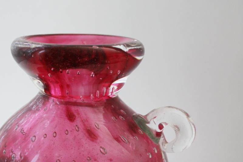 photo of vintage cranberry / clear sommerso style glass vase, heavy hand blown glass w/ bubbles #2