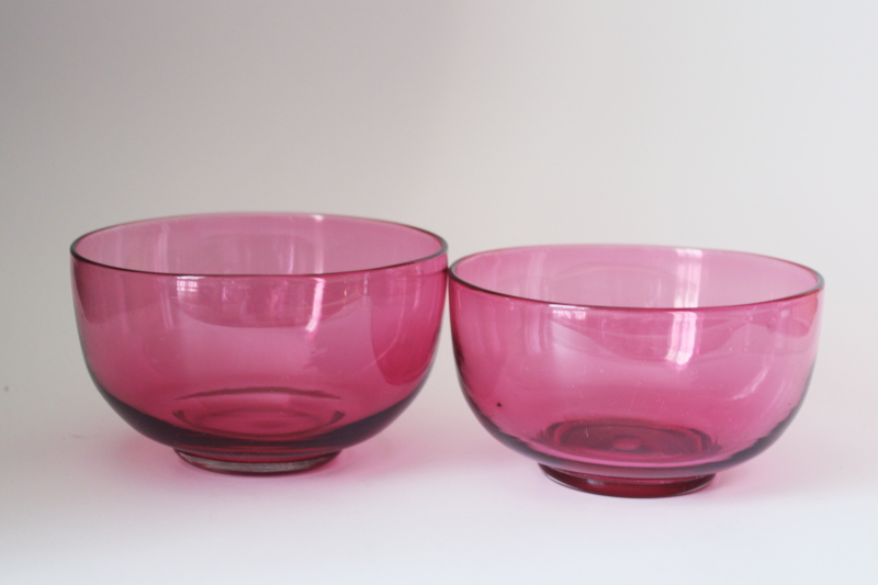 photo of vintage cranberry glass bowls, hand blown glass candy dishes or flower vases #1