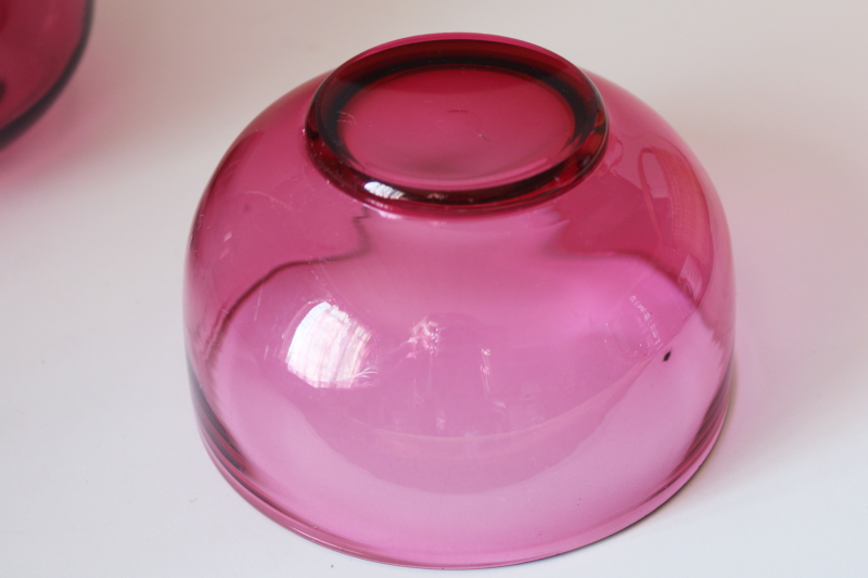 photo of vintage cranberry glass bowls, hand blown glass candy dishes or flower vases #3