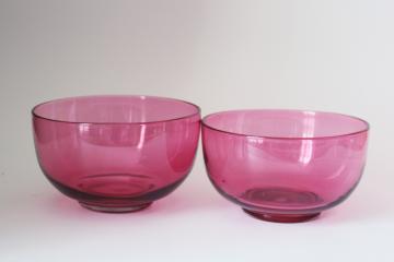 photo of vintage cranberry glass bowls, hand blown glass candy dishes or flower vases