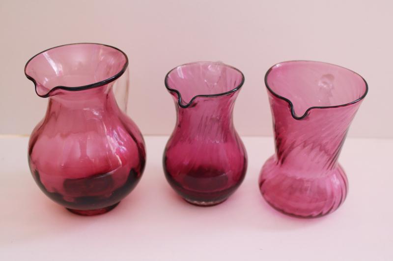 photo of vintage cranberry glass, hand blown Pilgrim glass mini pitchers collection #3