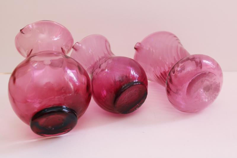 photo of vintage cranberry glass, hand blown Pilgrim glass mini pitchers collection #4