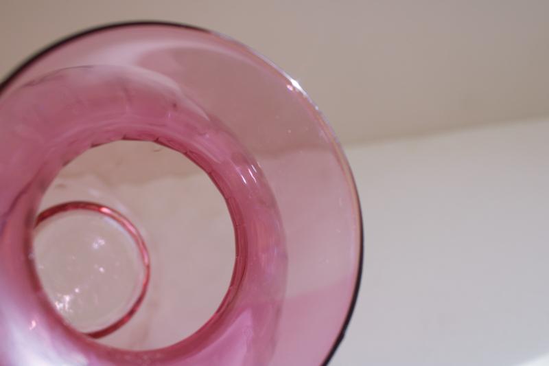 photo of vintage cranberry glass vase or jar candle holder hurricane, rosy pink color #2