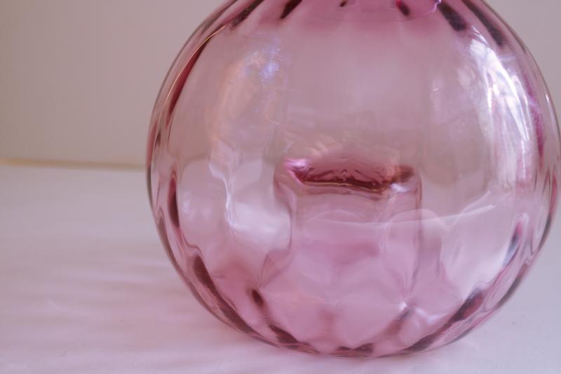 photo of vintage cranberry glass vase or jar candle holder hurricane, rosy pink color #3