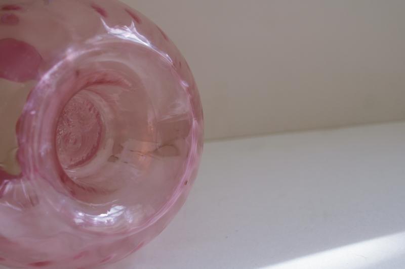 photo of vintage cranberry glass vase or jar candle holder hurricane, rosy pink color #4