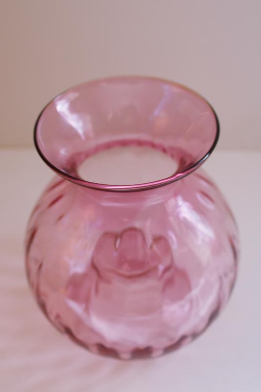 photo of vintage cranberry glass vase or jar candle holder hurricane, rosy pink color #5