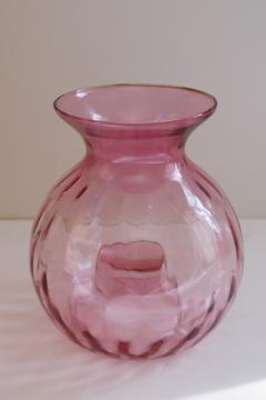 catalog photo of vintage cranberry glass vase or jar candle holder hurricane, rosy pink color