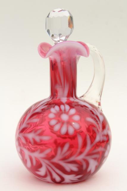 photo of vintage cranberry opalescent daisy and fern pattern cruet pitcher #1