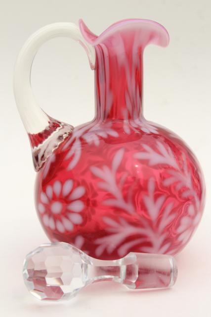 photo of vintage cranberry opalescent daisy and fern pattern cruet pitcher #4